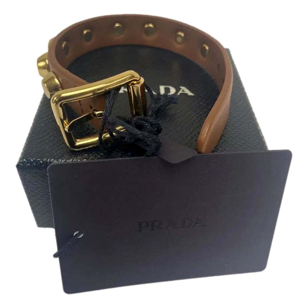 Prada Studded Brown Leather Bracelet Gold Tone - Picture 4 of 4